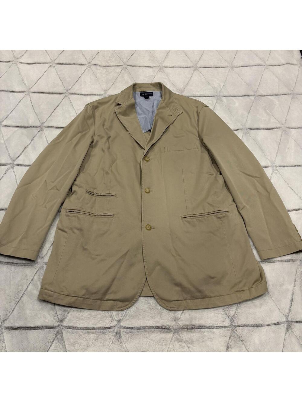 Lands' End Preppy Men's Khaki Casual Blazer Jacket Size Large Cotton Blend